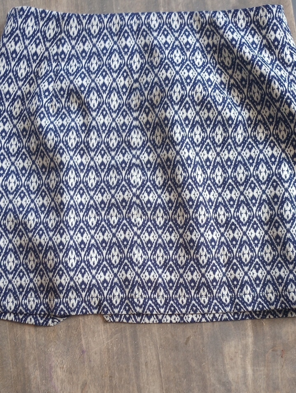 Sweet Rain Navy and White Mini Skirt with Geometric Ikat Pattern